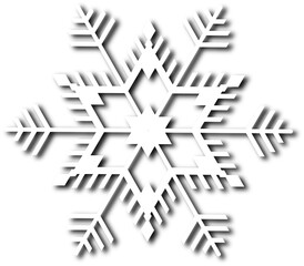 White snowflake of regular shape with a shadow and a transparent background