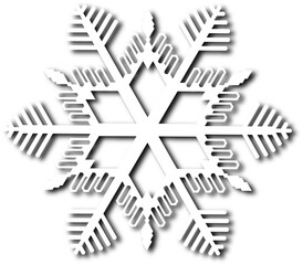 White snowflake of regular shape with a shadow and a transparent background