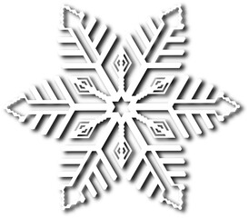 White snowflake of regular shape with a shadow and a transparent background