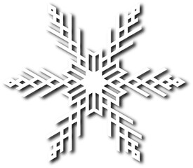 White snowflake of regular shape with a shadow and a transparent background