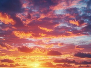Fototapeta premium Vivid Sunset with Fluffy Clouds