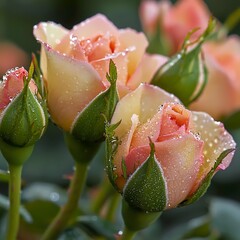 Dew-Kissed Peach Roses