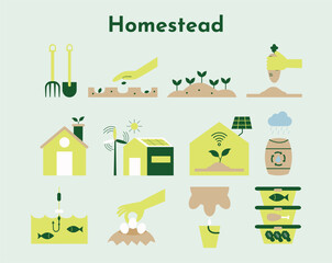 Homestead organic eco-farming and plantation icon illustration. Home agriculture icon. Illustration of farm element.