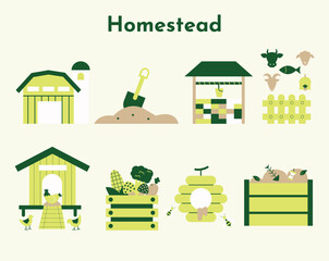 Homestead organic eco-farming and plantation icon illustration. Home agriculture icon. Illustration of farm element.