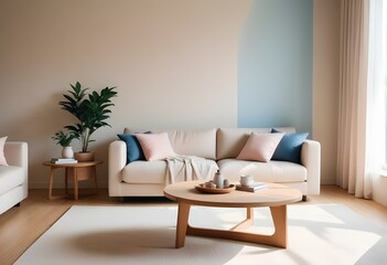 Modern Japani Style Apartment: Beige Couch and Minimalist Design