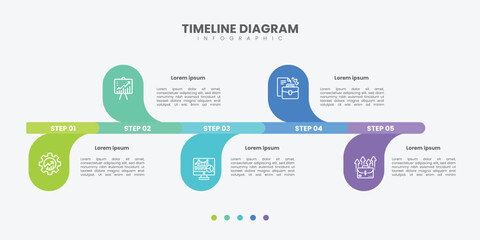 Timeline Creator infographic template. 5 Step timeline journey, calendar Flat simple infographics design template