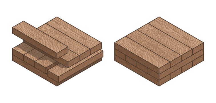 Cross-laminated timber, CLT - engineered wood colorful isometric icon