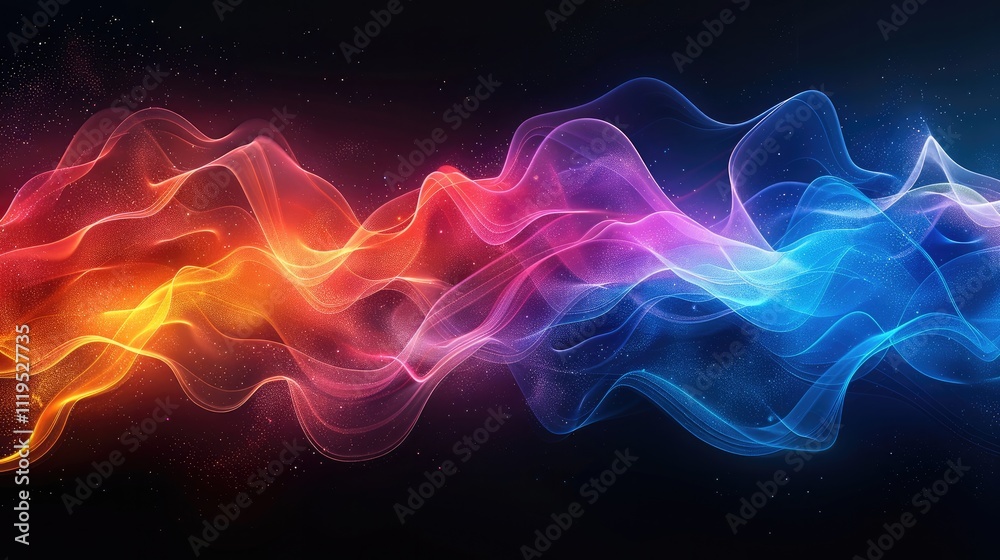 Fototapete an abstract representation of music as waves of color, each tone and frequency forming a unique visu