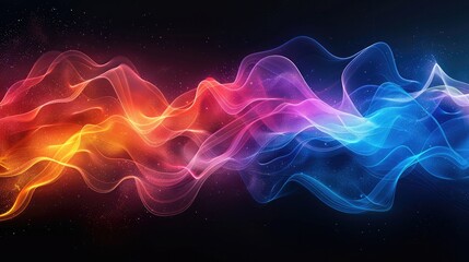 Obraz premium An abstract representation of music as waves of color, each tone and frequency forming a unique visual pattern against a dark background. Vibrant, flowing.