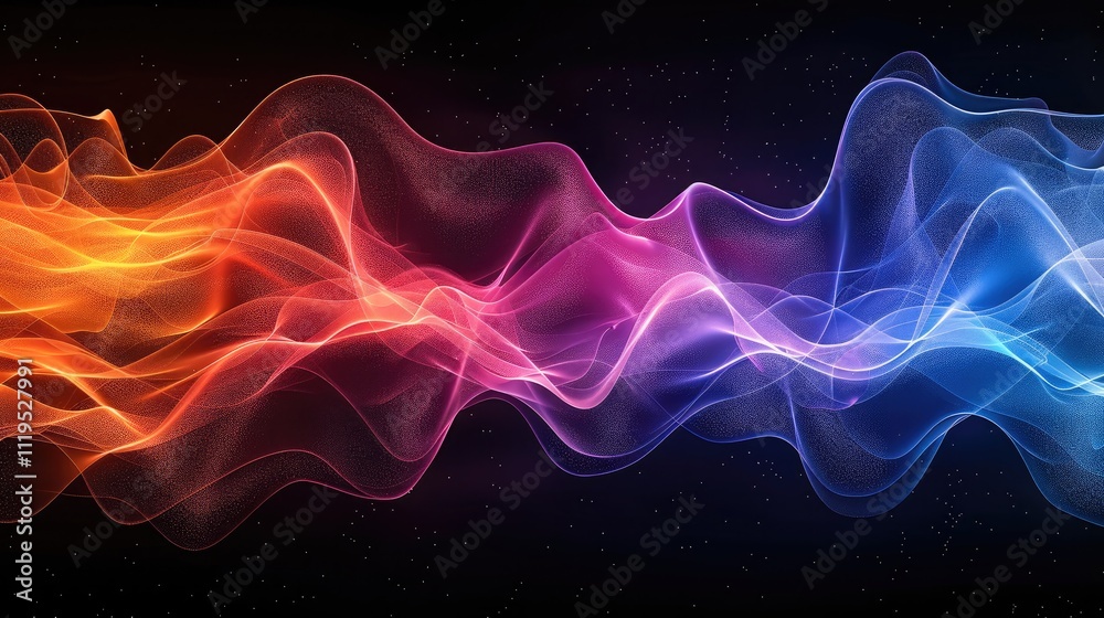 Leinwandbilder An abstract representation of music as waves of color, each tone and frequency forming a unique visual pattern against a dark background. Vibrant, flowing.