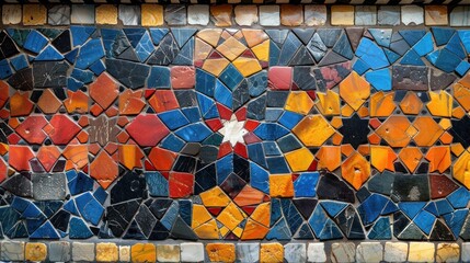 Colorful Ceramic Mosaic Wall Background in the Public Park