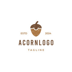 Acorn Logo, Nut Design With Oak Leaves Vintage Retro Hipster, Template Illustration Vector