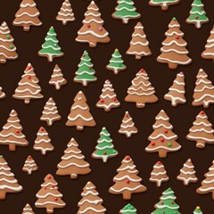 Obraz premium Gingerbread Christmas trees on brown background
