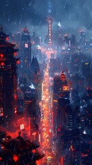 Cyberpunk Cityscape in the Rain