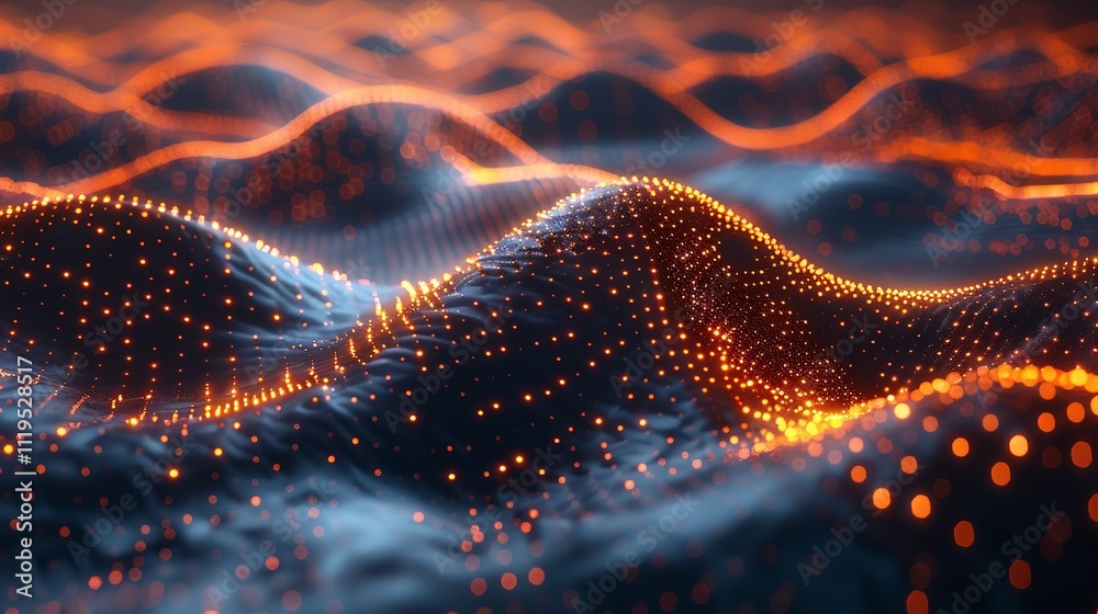 Poster dynamic wave of particles and lines representing data flow and connectivity