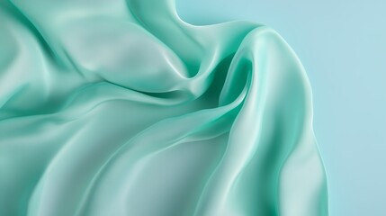 Obraz premium Soft teal silk fabric draping elegantly with smooth texture and subtle shine in a fresh light setting