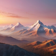mountain peak view with clear sky in the morning emitting sunlight
