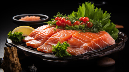 Exquisite Japanese Sashimi Dish Featuring Assorted Fresh Seafood Cuts, Vibrant Colors, and Elegant Presentation