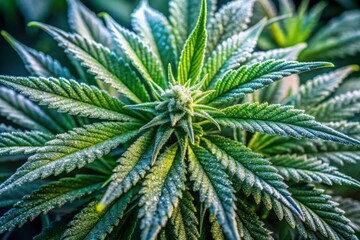Close-Up of Cannabis Leaves with Trichomes Showcasing Vibrant Green Texture for Medical and Recreational Plant Cultivation Insights