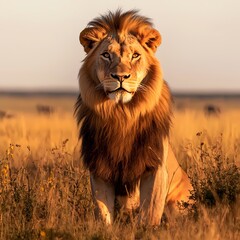 Majestic African Lion at Sunset