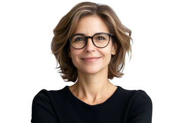 Fototapeta premium Portrait of a confident businesswoman wearing glasses, smiling on a transparent background