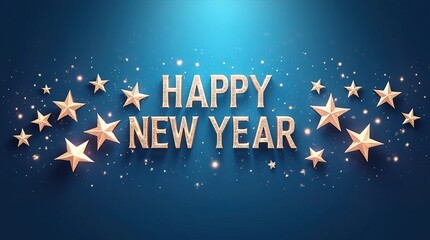 Naklejka premium A design for Happy New Year card, banner, backdrop with HAPPY NEW YEAR texts in the center, around by stars and snowflakes