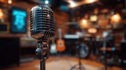 Vintage Microphone in Music Studio.