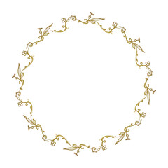 Wreath - delicate golden vector flowers and leaves.
