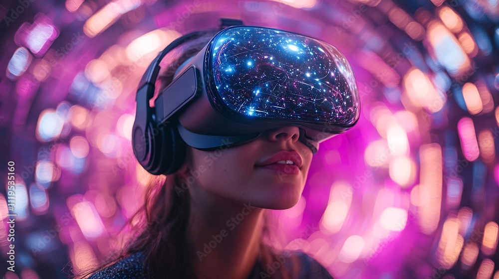 Poster virtual reality astronomy class exploring the vast universe through interactive simulations