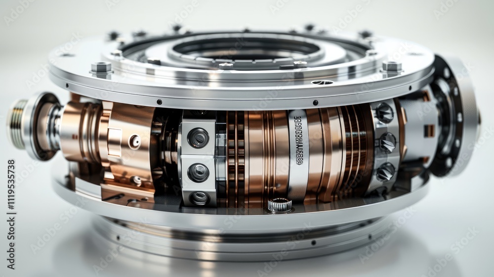 Poster a realistic centrifugal motor rotor with part labels in a white background.