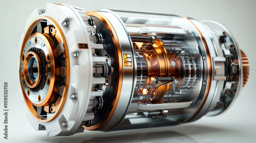 Aufkleber a realistic centrifugal motor rotor with part labels in a white background.