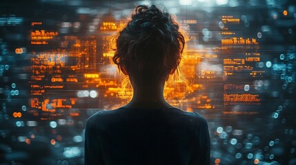 Financial Stakeholder Reviewing Company s Performance Amidst Futuristic Data Visualizations