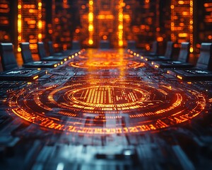 Futuristic Corporate Stakeholder Meeting Discussing Data Privacy Laws with Digital Security Holograms