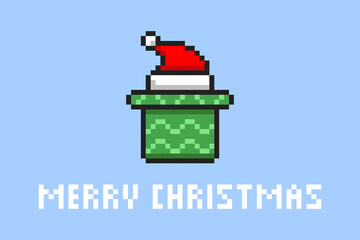 Pixel Christmas gift wrapped icon, 8 bit Merry Christmas vector illustration.