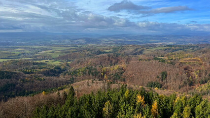 Naklejka premium Autumn in the mountains, autumn mountains from above. Drone view.