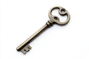 Antique key with a unique intricate design on a plain background