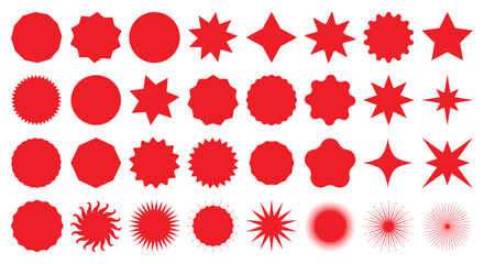 Red stickers sale decorative. Set of graphic circle, collection of retro labels, royal wedding, sticker for sale or an invitation card. Isolated vector symbols. Simple line label set sale © yuliabikirova