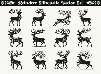 Reindeer Silhouette Set Christmas Holiday Graphics Winter Decoration Collection Festive Deer Designs