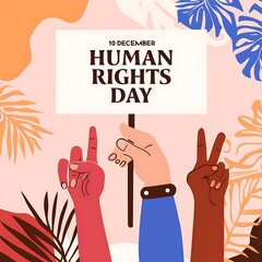 Fototapeta premium Diverse Hands Hold Human Rights Day Sign