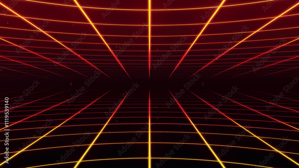 Poster retro perspective grid in infinity. abstract landscape grid lines, background image. digital wirefra