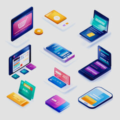 Fototapeta premium Futuristic Online Shopping Concept with Digital Wallet, E-Commerce Interface, Credit Card, and Payment Processing on Colorful Background