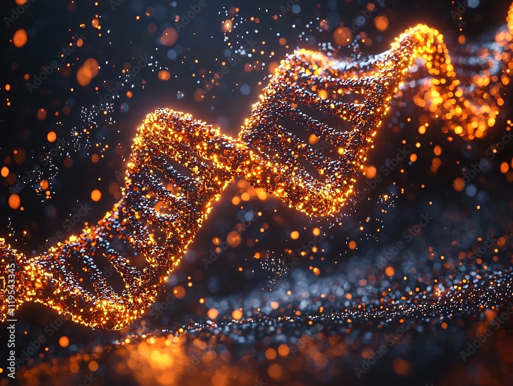 Poster holographic display of dna strand surrounded by binary code showcasing innovative data storage conce