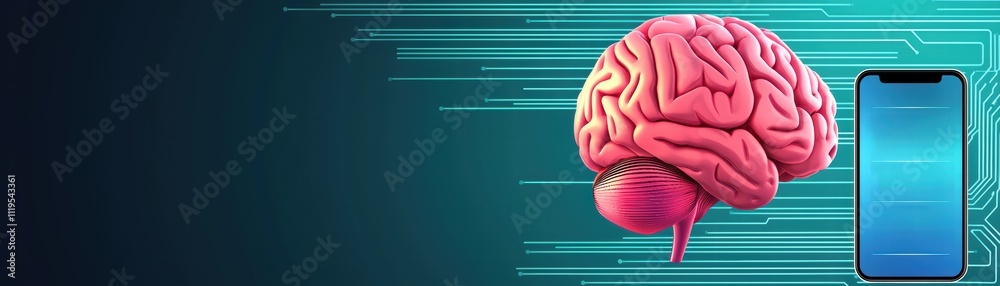 Poster ai-powered mobile app interface showcasing brain-computer interaction in a digital environment