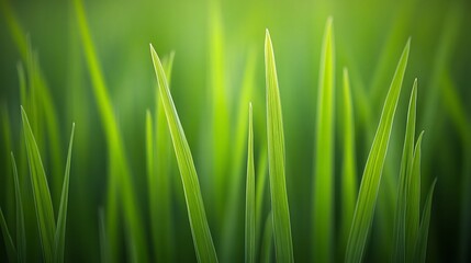 Naklejka premium Vibrant Green Blades of Grass in a Lush Meadow