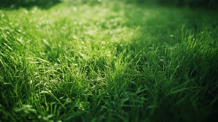 Fototapeta premium Vibrant Green Grass Close-Up: A Summer Meadow