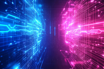 Obraz premium Digital Metaverse Background in Neon Pink and Blue.