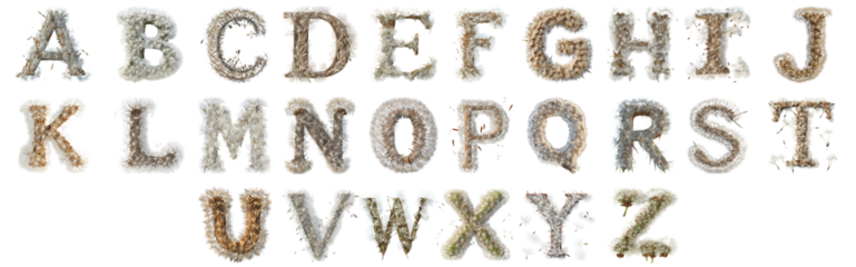 Pack A to Z alphabets Dandelion Seeds Style set over Transparent Background for Modern Design Projects, Creative Branding, or Unique Typography Applications