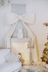Cozy Christmas decoration with elegant gift box and festive tree in winter