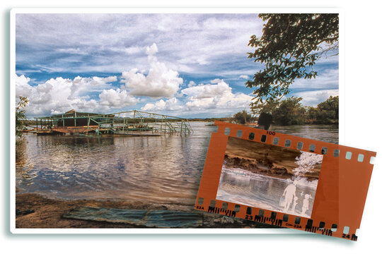 n&eacute;gatif et tirage papier d'une photo du Rio Caroni au Venezuela, PNG sur fond transparent