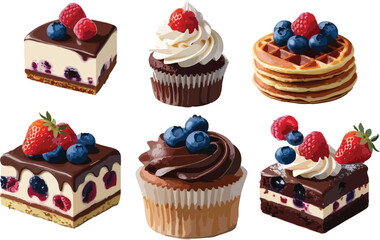 set of cakes and desserts vector  illustration clipart colorful art with white background